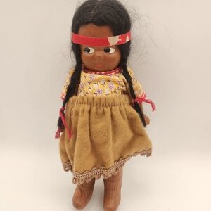 Charming Native American Skookum Doll with Yellow and Brown Outfit 1940s